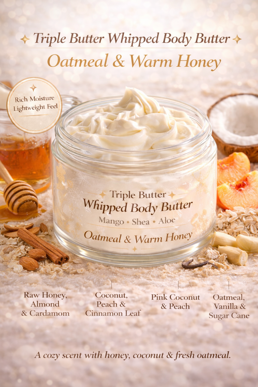 Oatmeal & Warm Honey Triple Butter Whipped Body Butter