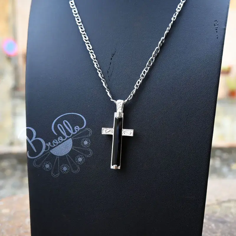 Miniaturbild: COLLANA IN ARGENTO CIONDOLO CROCE CON PIETRA VINCENZO LINARDI MAESTRO ORAFO FATTA A MANO