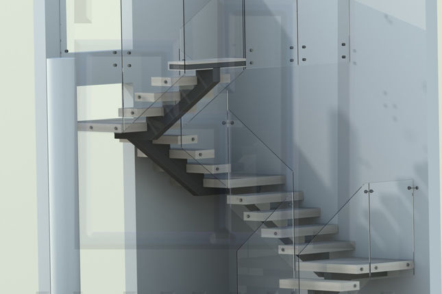 Сталевий каркас для сходів в сучасному стилі. Візуалізації розроблена дизайнером конструкторсткого бюро "Alamanija".