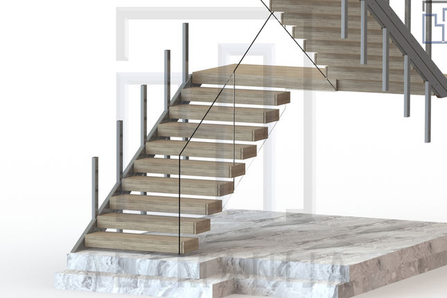 Сходи на консольному каркасі зі склянним огородженням. Візуалізація