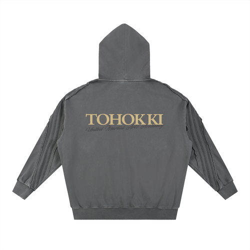 Snow Washed Tape Raw Edge Zip Hoodie | TKUMAA