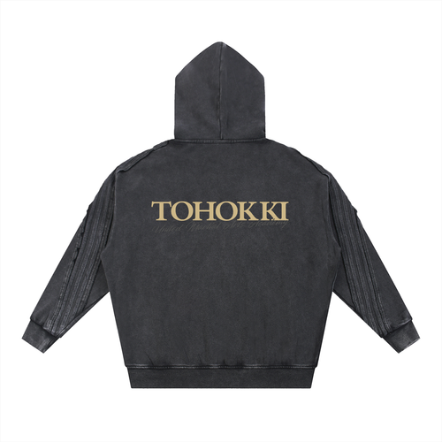 Snow Washed Tape Raw Edge Zip Hoodie | TKUMAA
