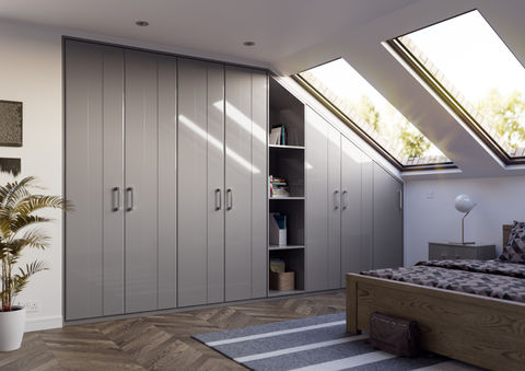 Grey custom made attic built in wardrobes. System 35 bedrooms Huddersfield, West Yorkshire