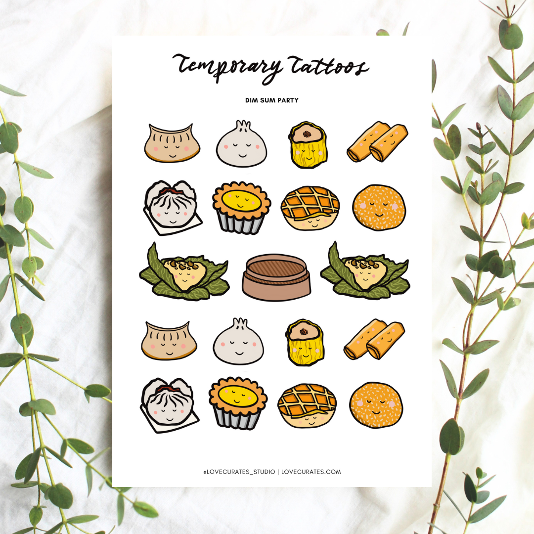 Temporary Tattoo Sheet (Dim Sum Party)