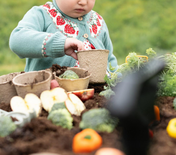 Harvest-themed sensory play materials with vegetables