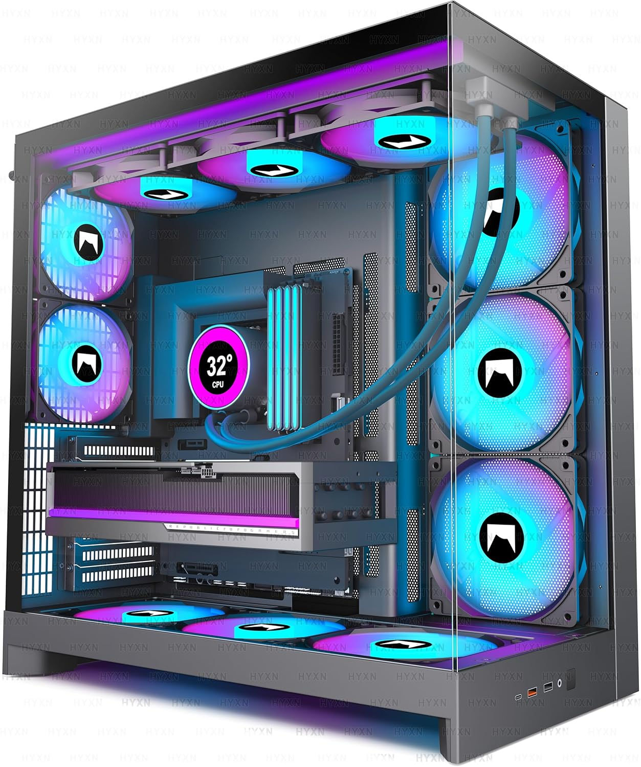 HYXN H2 (2026) ARGB Dual-Chamber Mid-Tower ATX Case – Black