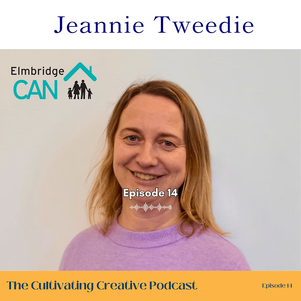Cover of The Cultivating Creative Podcast showing a head shot of Jeannie Tweedie and the Elmbridge CAN logo.