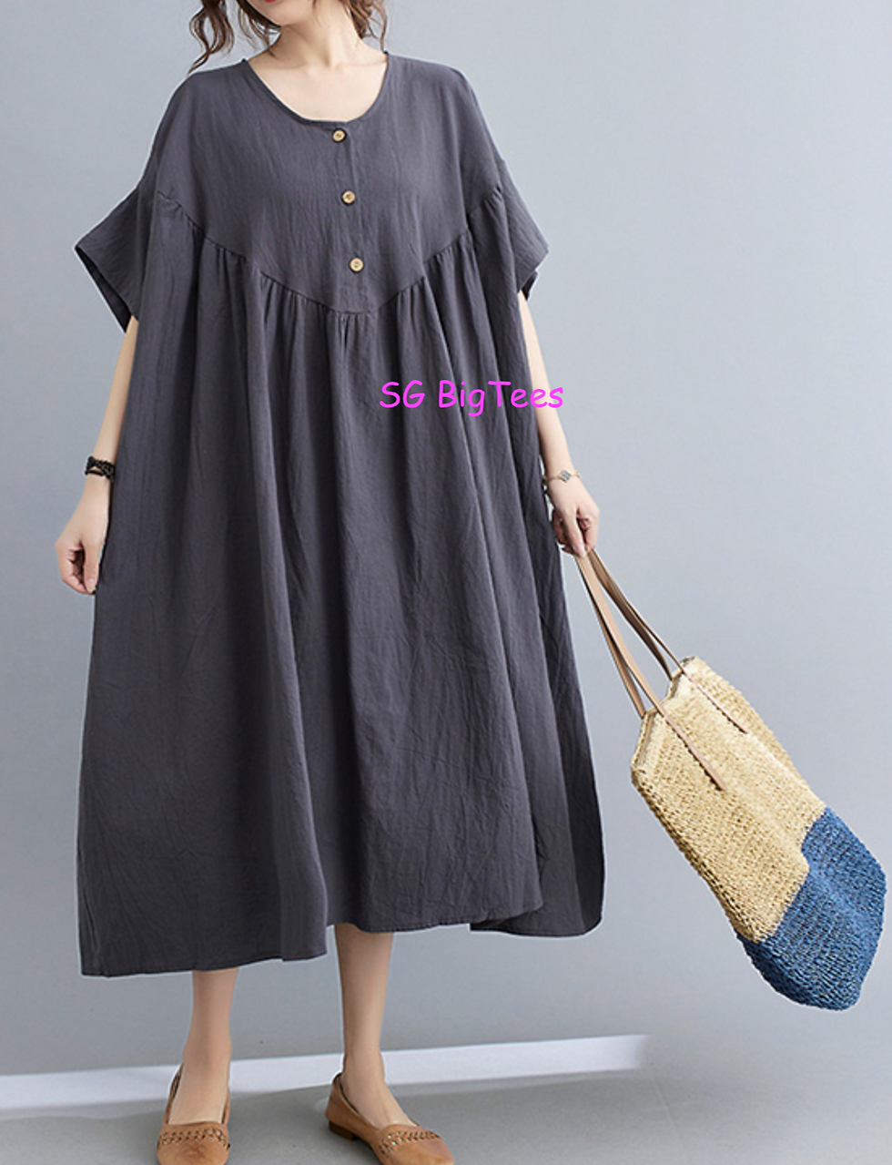Thumbnail: Plus Size Oversize Dress 2XL - Grey and Black