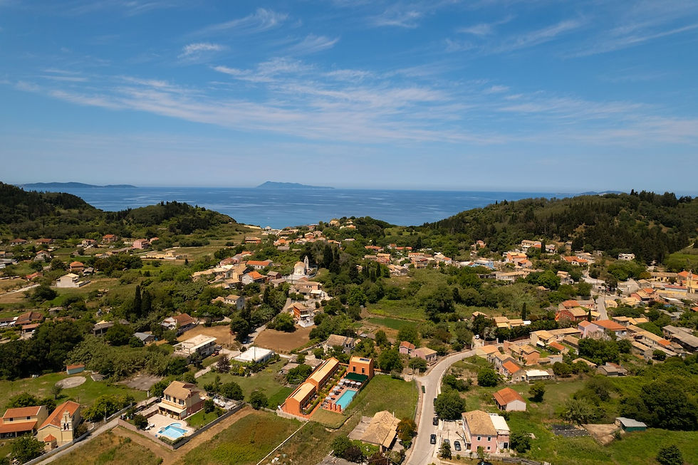 Peroulades apartments in Cape Resort Corfu Cape Drastis cliffs and turquoise waters in Corfu Sunset at Loggas Beach Peroulades Canal D'Amour cove in Sidari Corfu Afionas village view over Porto Timoni bays Arillas Beach Corfu with golden sand and calm sea Paleokastritsa bay and monastery in Corfu