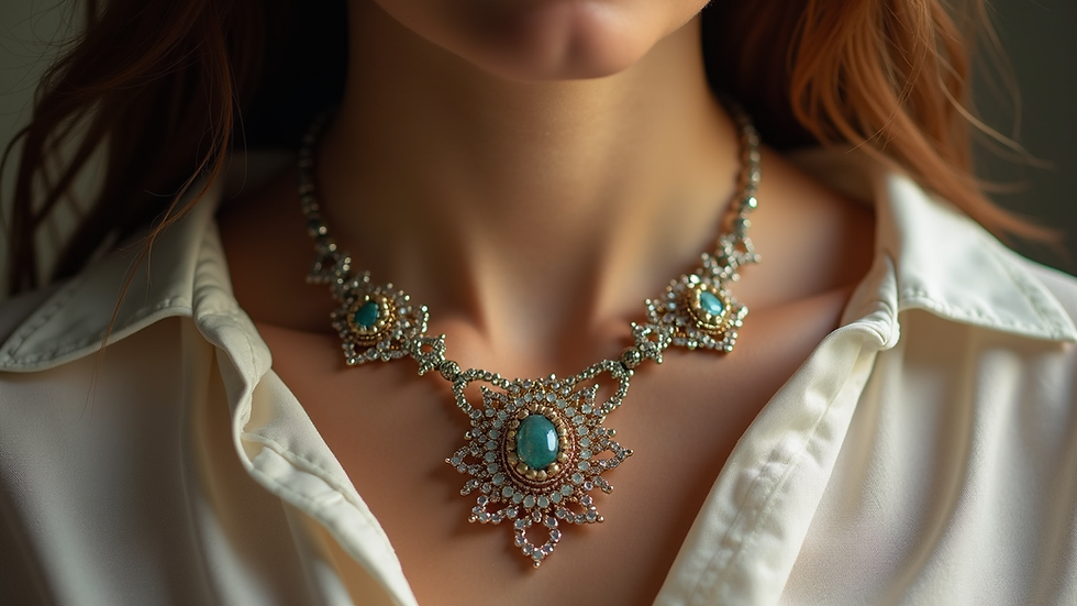 Close-up view of a beautifully crafted handmade necklace