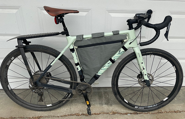 A frame bag on a bike