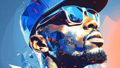 Firefly_Jogador de beisebol preto com chapéu de beisebol de aba plana, feito de formas geo