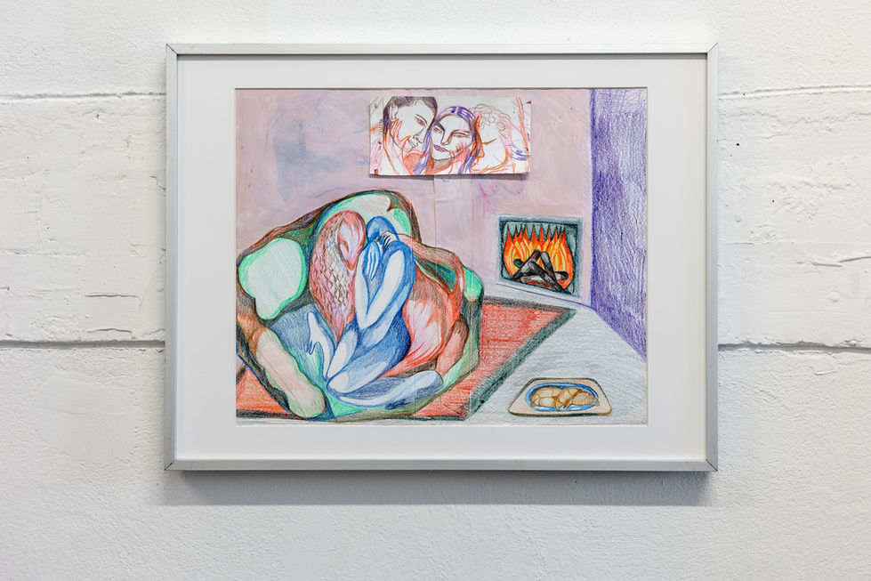 Falešný krb /
Fake Bonfire
43 × 52 cm
Kresba na papíře / Drawing on paper
Zarámováno / Framed:
50 × 65 cm
2025