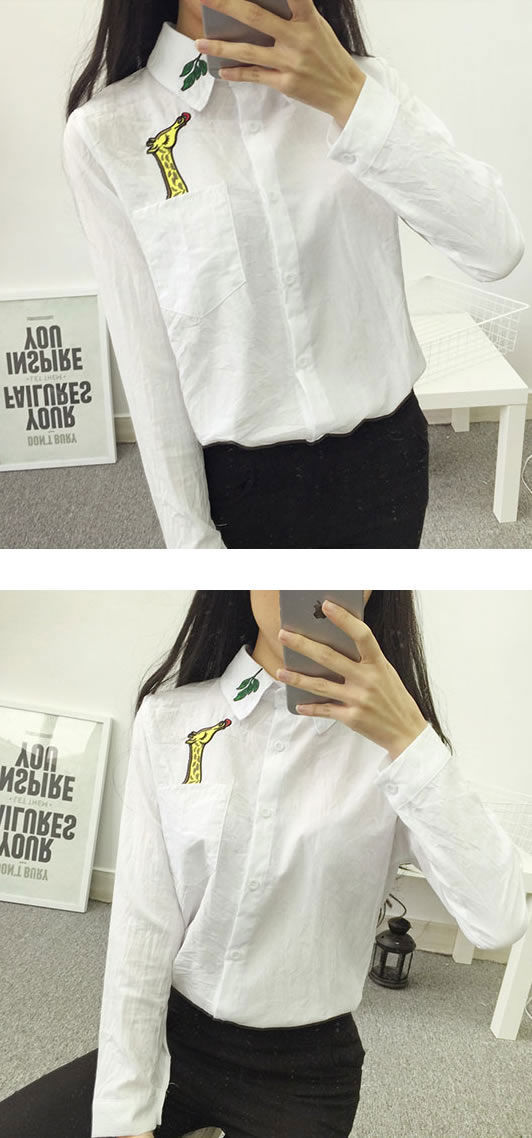 White Giraffe Pocket Long Sleeved Shirt - 30085WE
