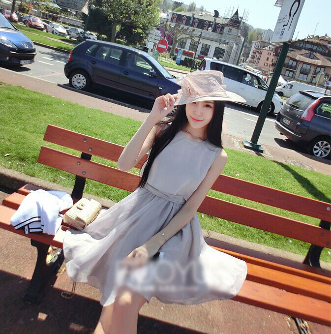 Gray Sleeveless Fake Two Piece Dress 30279GY-M-