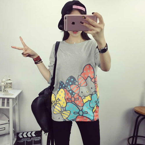 Gray Hello Kitty Ribbon Short Sleeved T-Shirt - 30063GY-M