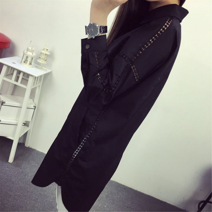 Black Hollow Long Sleeved Long Shirt -30172BK-M