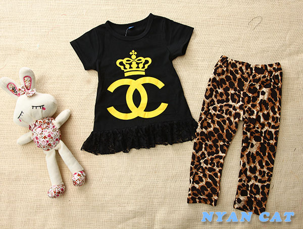 Thumbnail: Black Chanel Crown T-Shirt with Leopard Pants - KK17760
