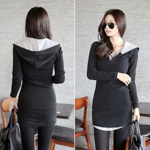 Thumbnail: Black Long Sleeved Hooded Dress ( SOLD OUT )
