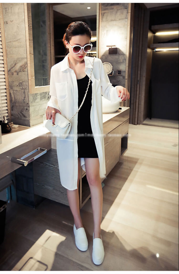 White Long Sleeved Chiffon Cardigan -  30229WE