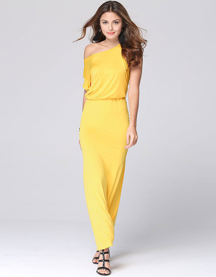 Blue Oblique Irregular Long Minimalis Dress - 30457 - M