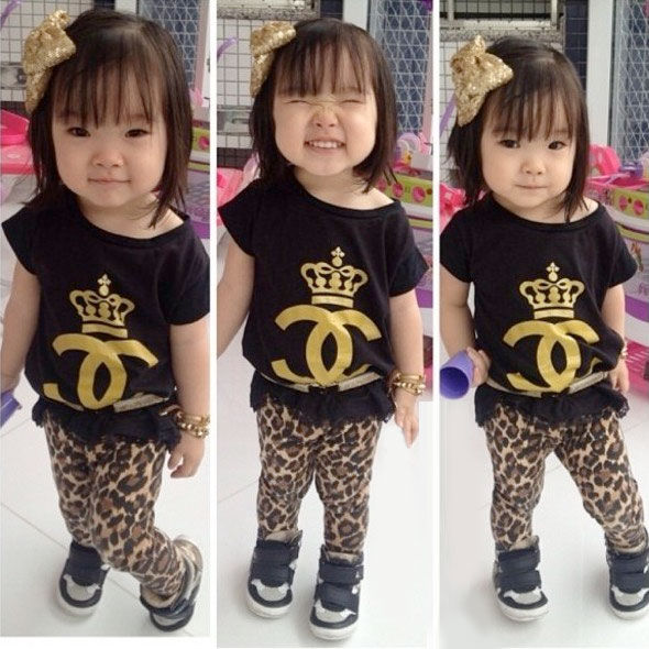 Black Chanel Crown T-Shirt with Leopard Pants - KK17760