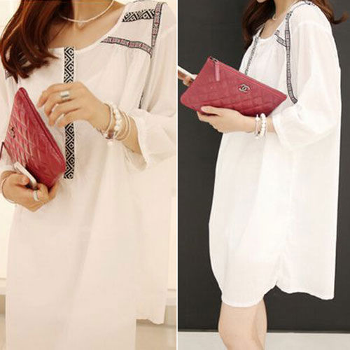 White Long Sleeved Loose Dress - 30136WE-M ( SOLD OUT )