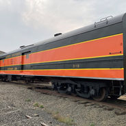 This car, #319 was built as a Solarium-Observation car. In 1950 it was rebuilt in the Great Northern shops as a semi stream line baggage car. The upper half was rebuilt to conform with the lines of the 1947 and 1950 Empire Builder trains, the lower half is as it was in 1929, riveted construction and 6-wheel trucks. The museum uses it for storage.