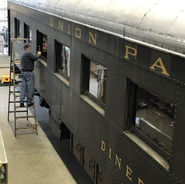 Built in 1914 by Pullman as a Harriman-Standard full-service diner for the Union Pacific, it was changed to a lunch counter diner after just a few years service. It was last used on the Hinkle, Ore., work train. It was donated to the IERHS by the U.P. in 1986. After some interior restoration work it was moved to the Museum Display Train for the 1998 Spokane Interstate Fair.