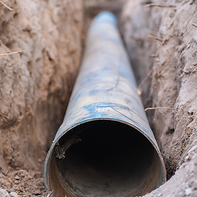 Open cut sewer line excavation