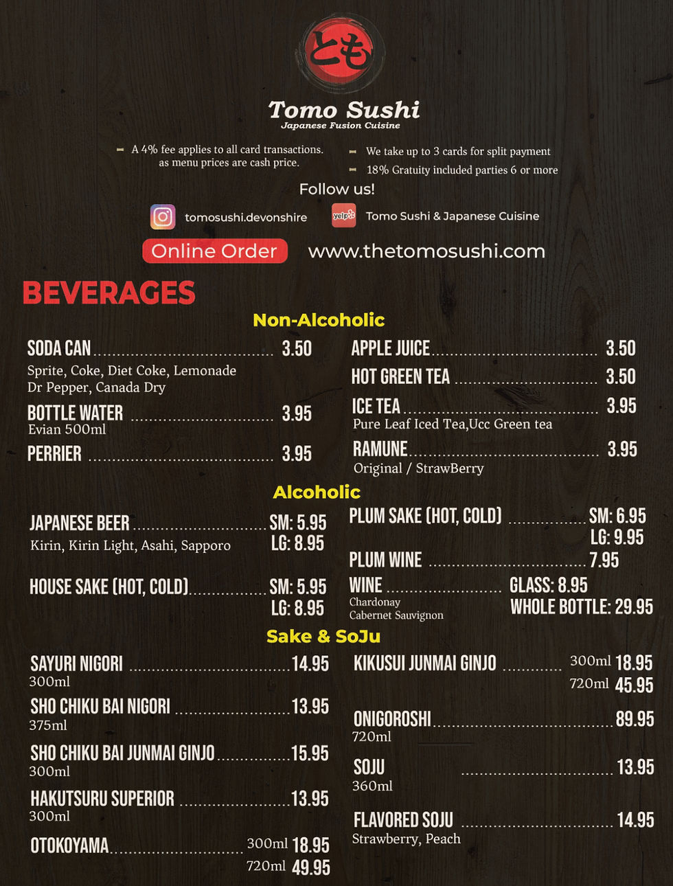 Beverage/ all listed items shown menu section with price.