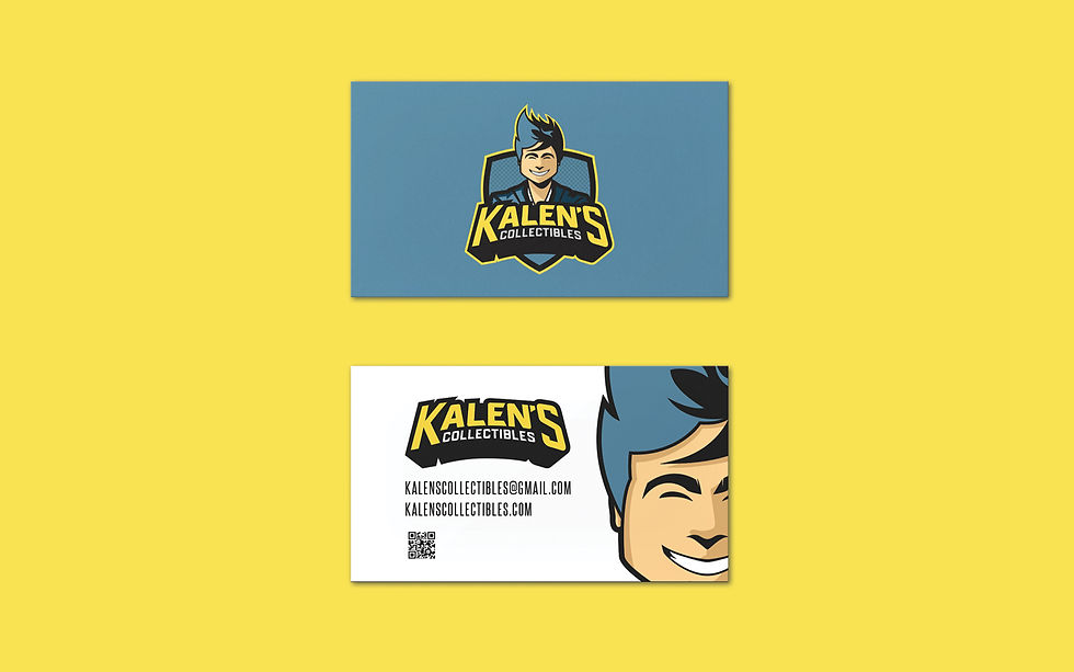 Business card mockup for Kalen’s Collectibles showcasing logo, colors, and brand system