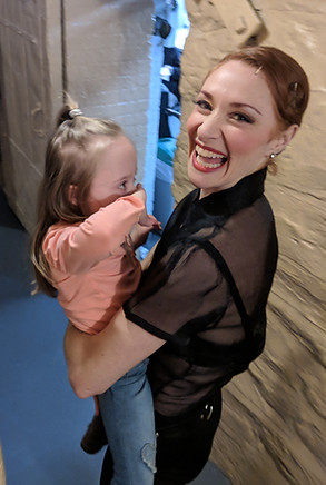 Nili Bassman backstage at The Ambassador Theatre on Broadway, with her daughter