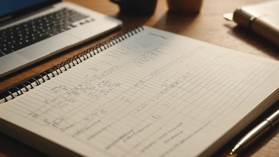 Close-up view of a notebook with financial notes