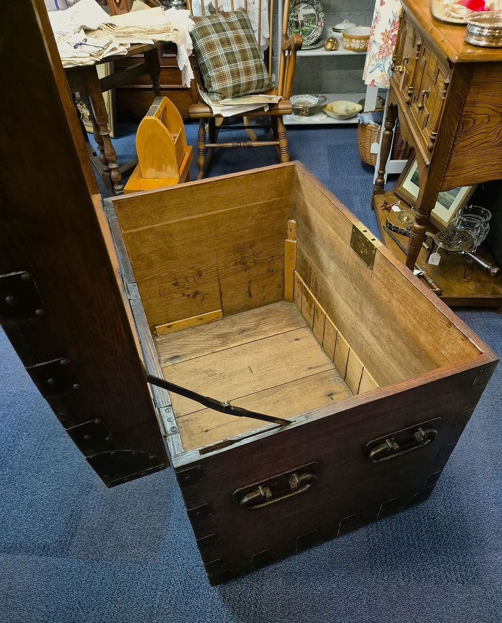 Thumbnail: Victorian Oak & Iron Bound Silver Chest