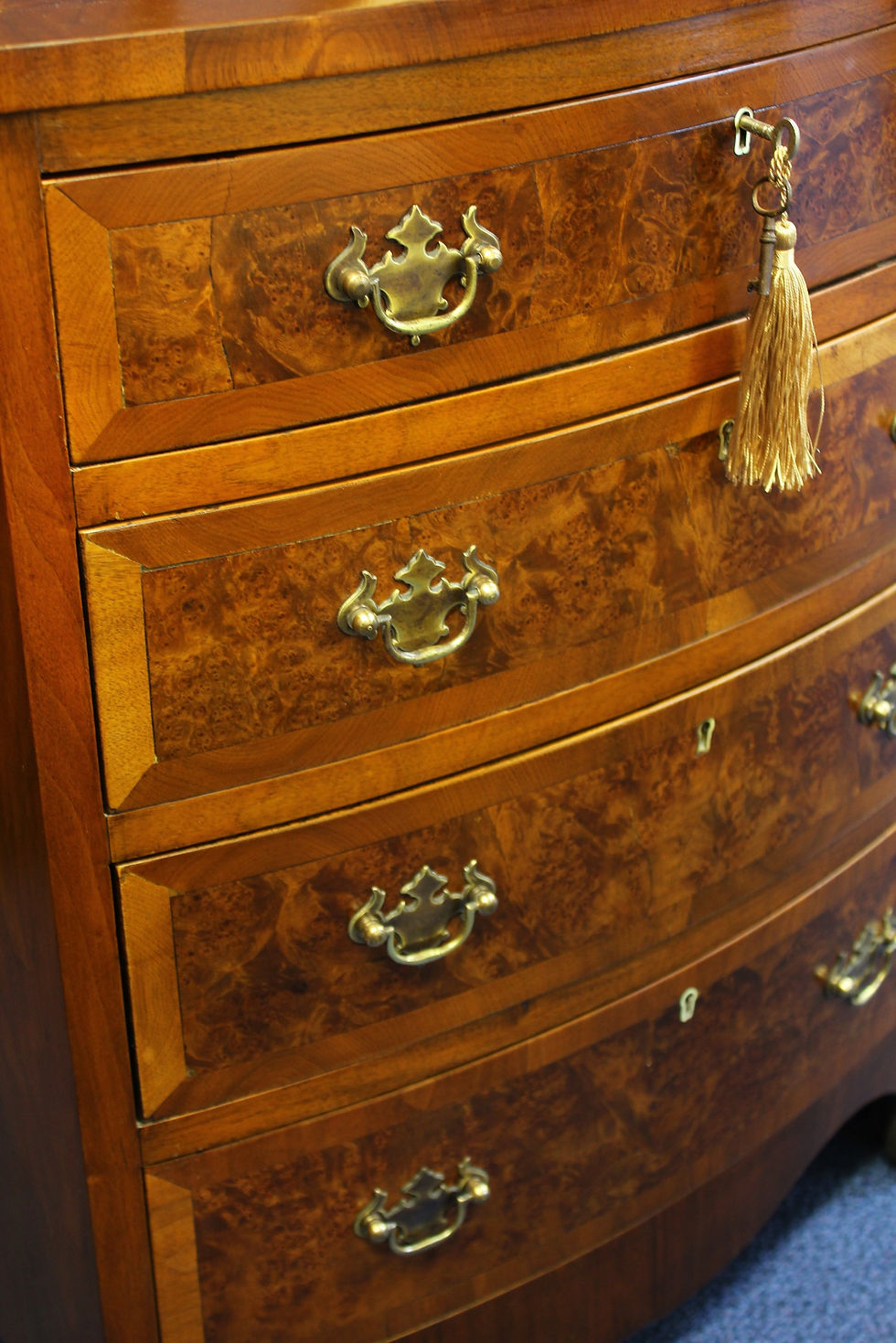 Thumbnail: Burr Walnut Bow Front Chest of Drawers