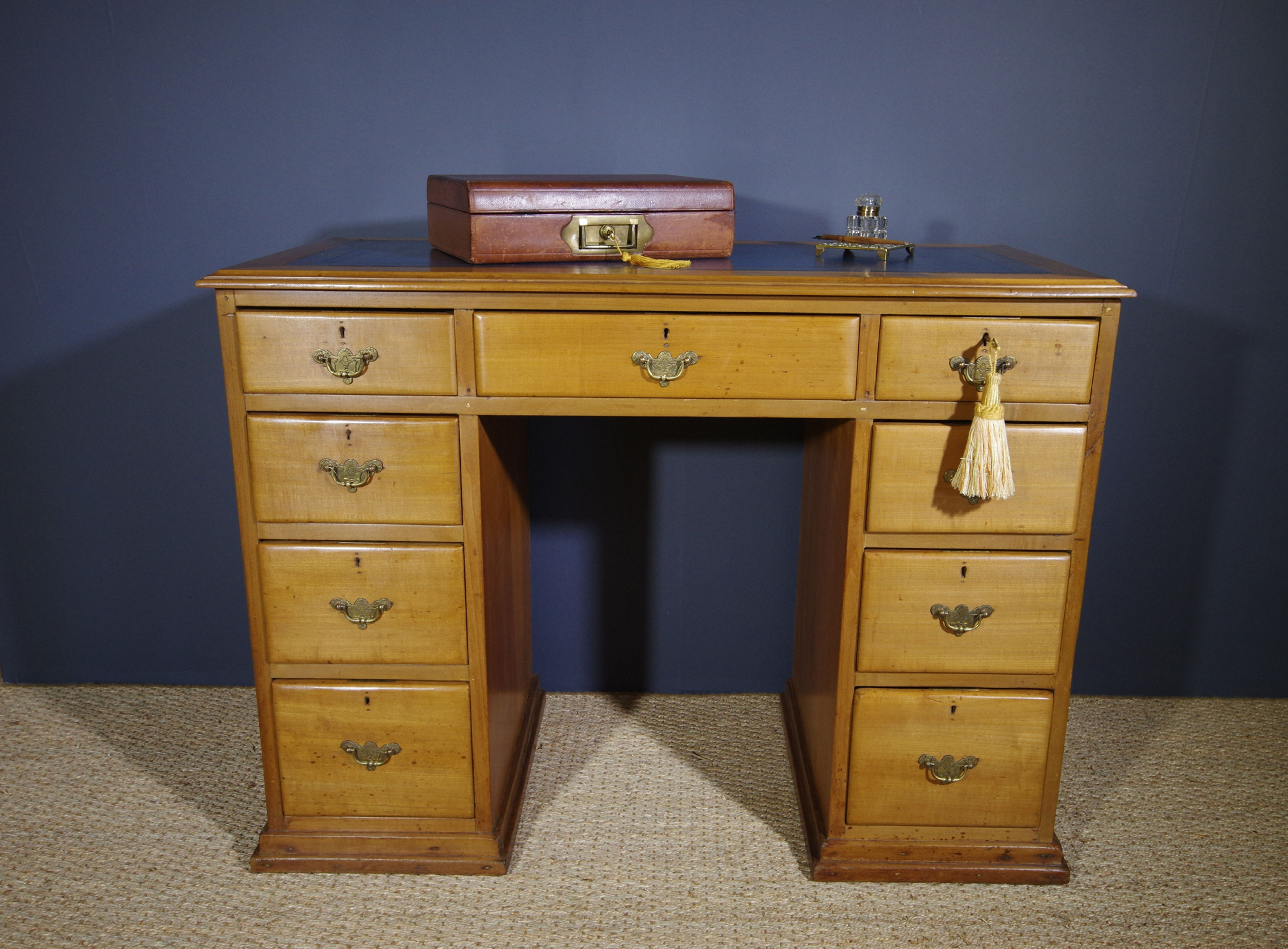 Antique Satin Walnut Pedestal Desk