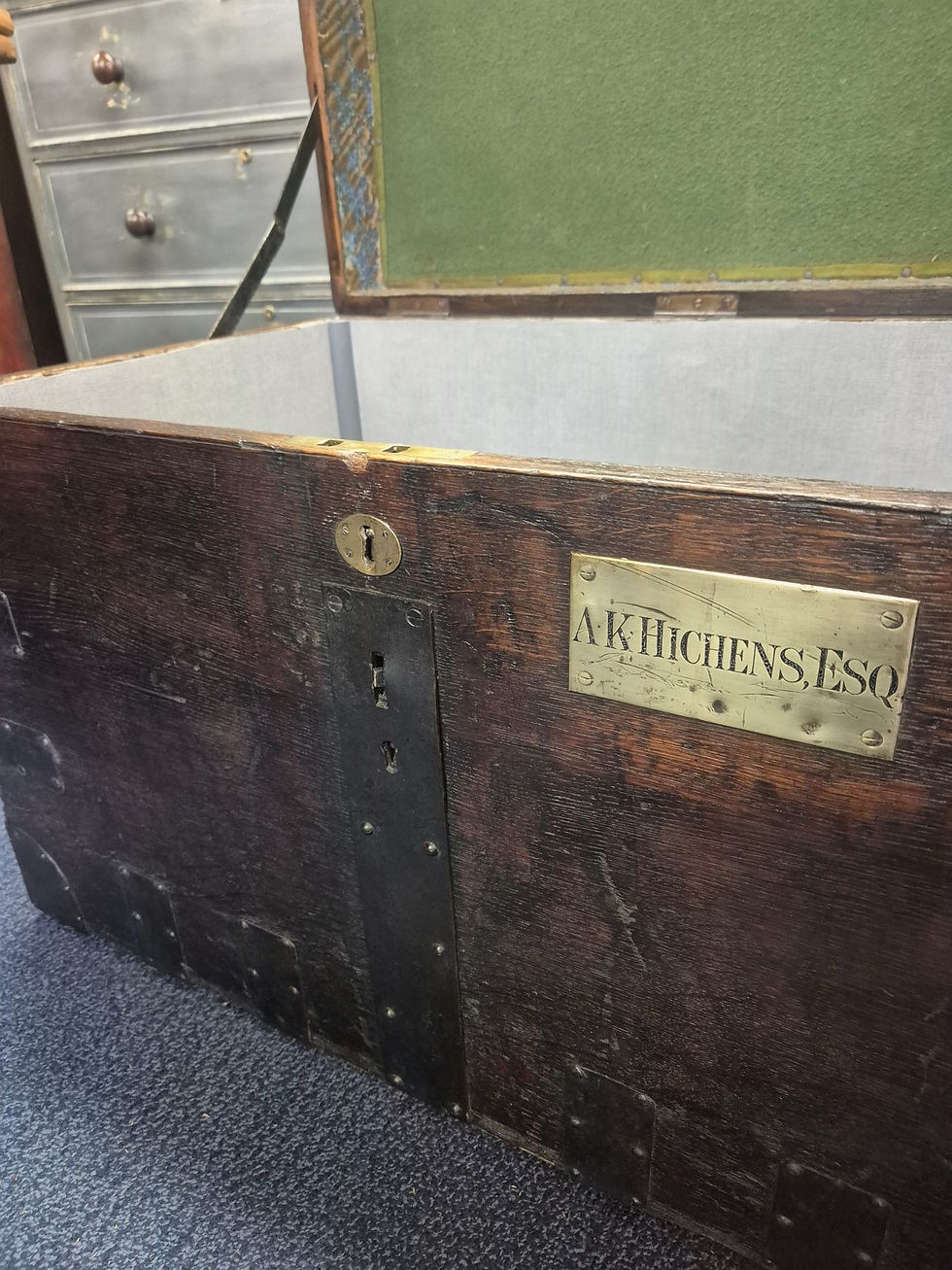 Thumbnail: 19th Century Oak and Iron Clad Silver Chest/Trunk