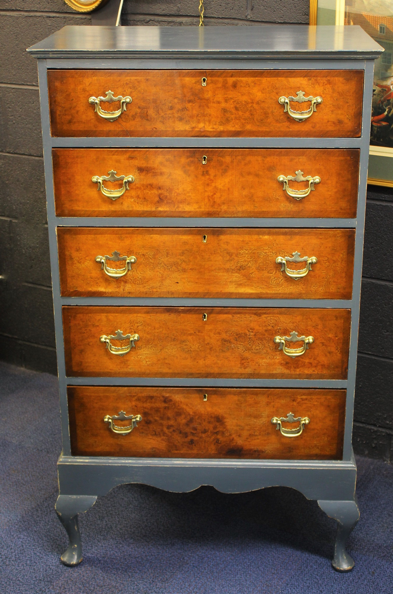 Burr Walnut Tallboy with Later Paint Finish