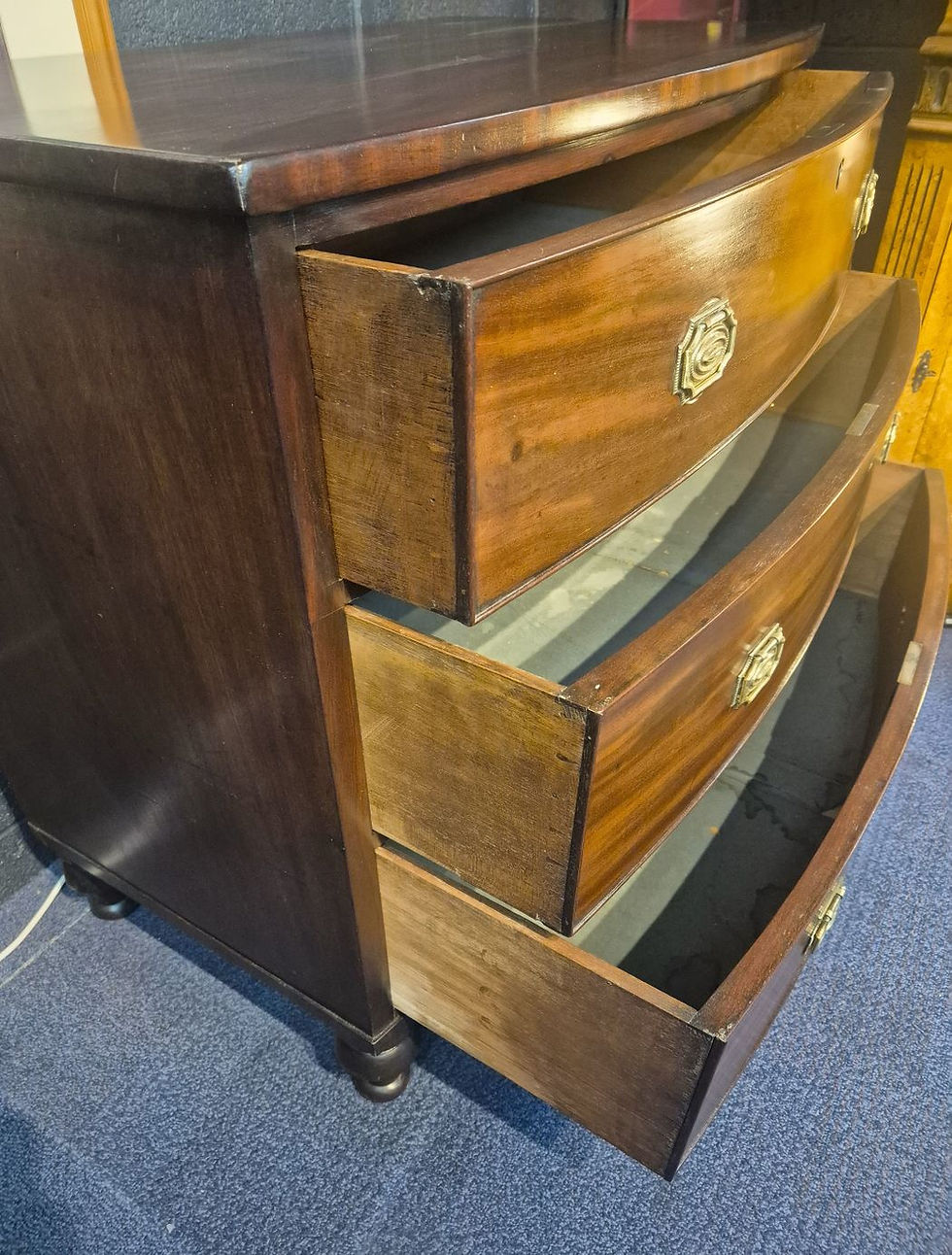 Thumbnail: Mahogany 19thC Bow Front Chest of 3 Drawers