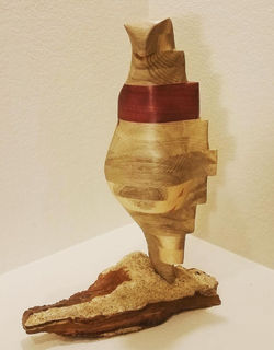 “Sharing Heart” (Sold) Purple Heart, Beetle Kill Pine and Petrified Wood