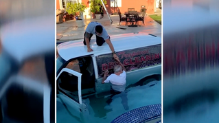 Van driver barrels through fence, falls into house pool in Miami-Dade