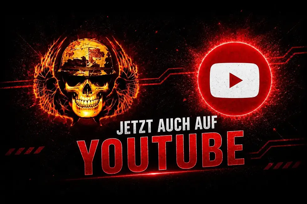 Gaming-Grafik mit Totenkopf-Logo und Youtube-Symbol zur neuen Facebook-Präsenz von Deathzone-Multigaming.