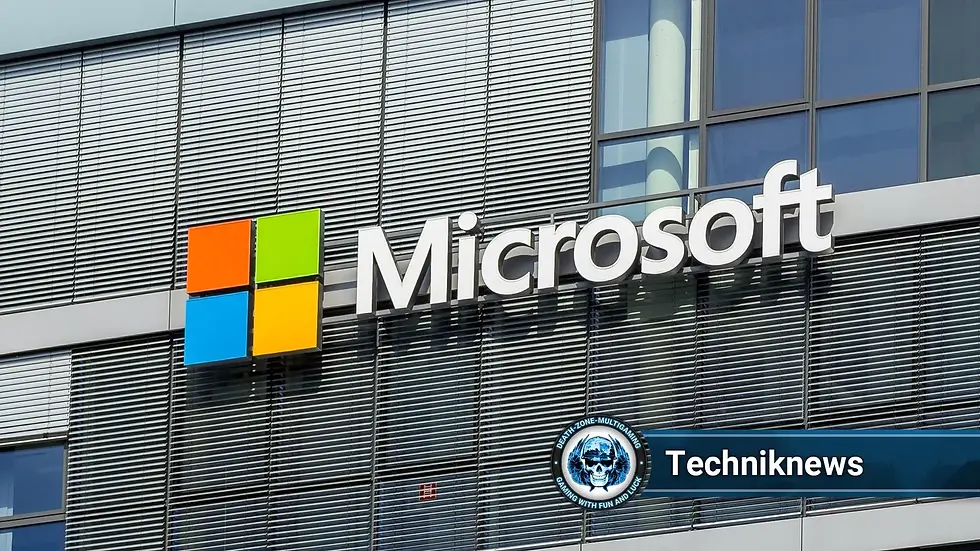 Microsoft Logo an einem Bürogebäude als Techniknews Grafik