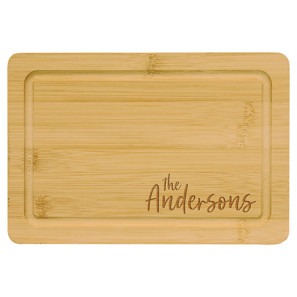Bamboo Cutting Board with Drip Ring in 9x6" - engraved sample shown (example engraving)