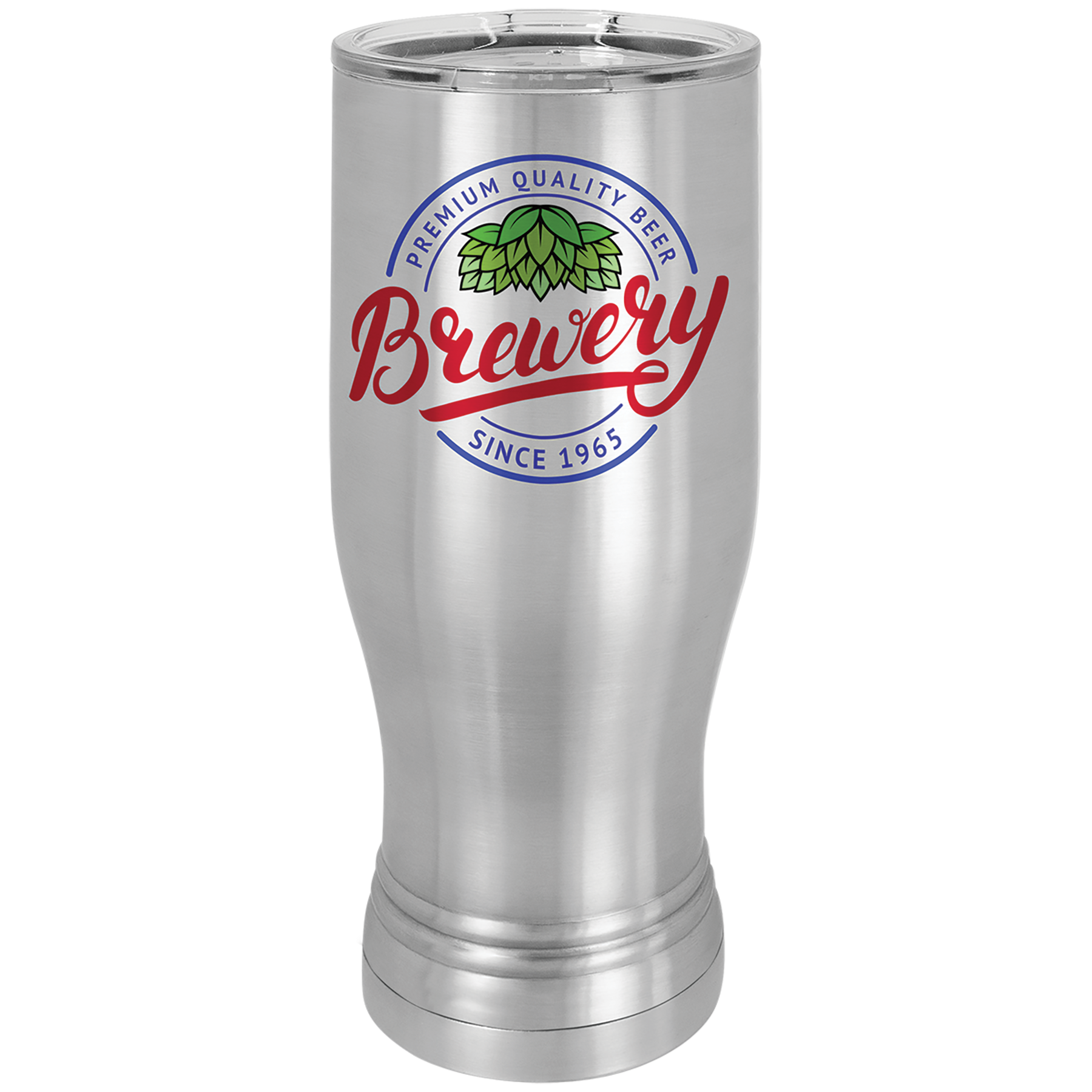 Polar Camel Sublimation 20 oz Pilsner with Clear Lid in Stainless Steel - engraved sample shown (example engraving)