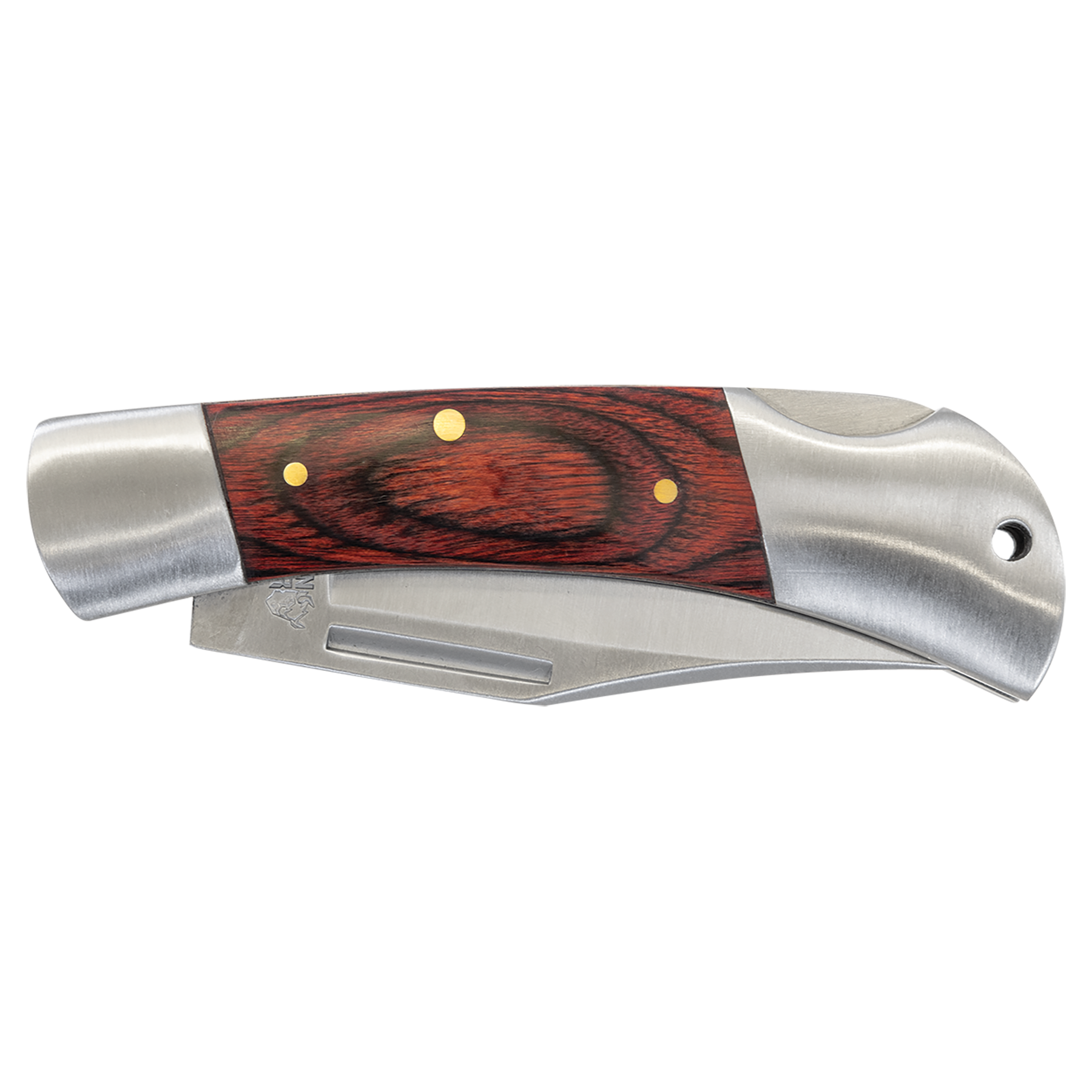 Bison River 3.5" Folding Pocket Knife - Wood & Bone Handle Options in Wood Handle - engraved sample shown (example engraving)