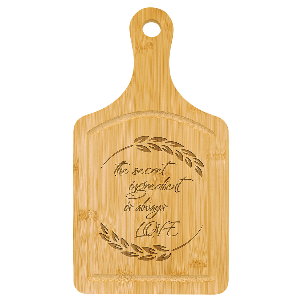 Bamboo Paddle Cutting Board with Drip Ring in 13.5x7" - engraved sample shown (example engraving)