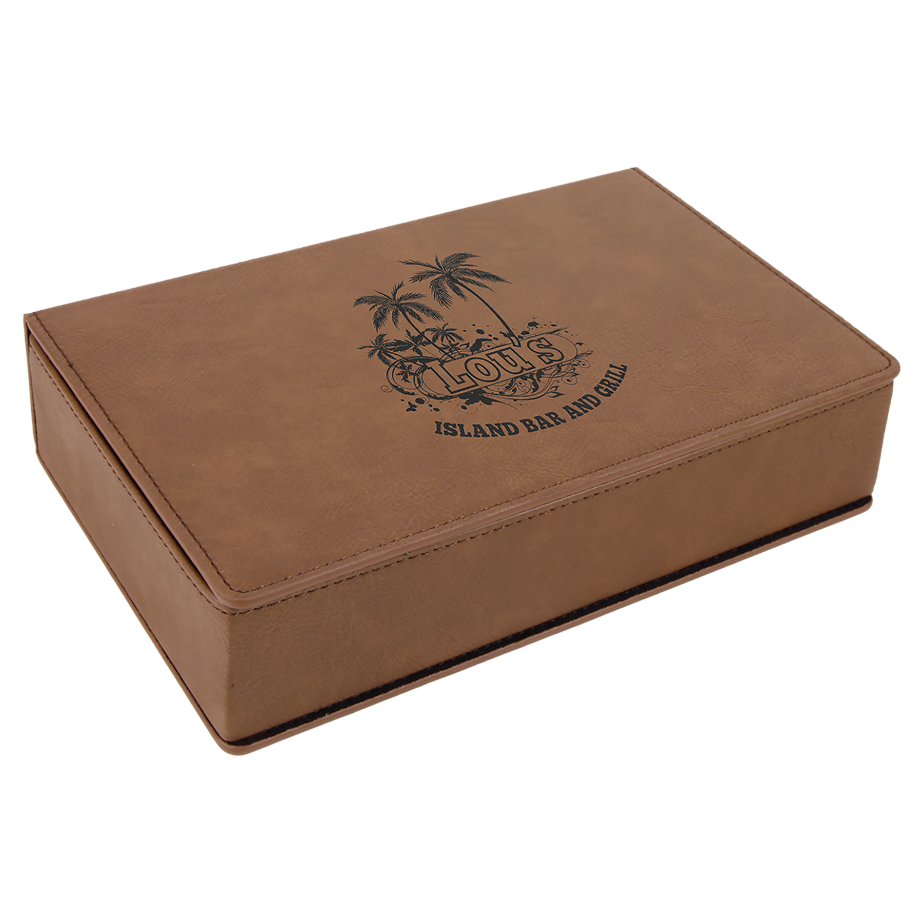 6 oz Leatherette Flask Gift Set in Dark Brown - engraved sample shown (example engraving)