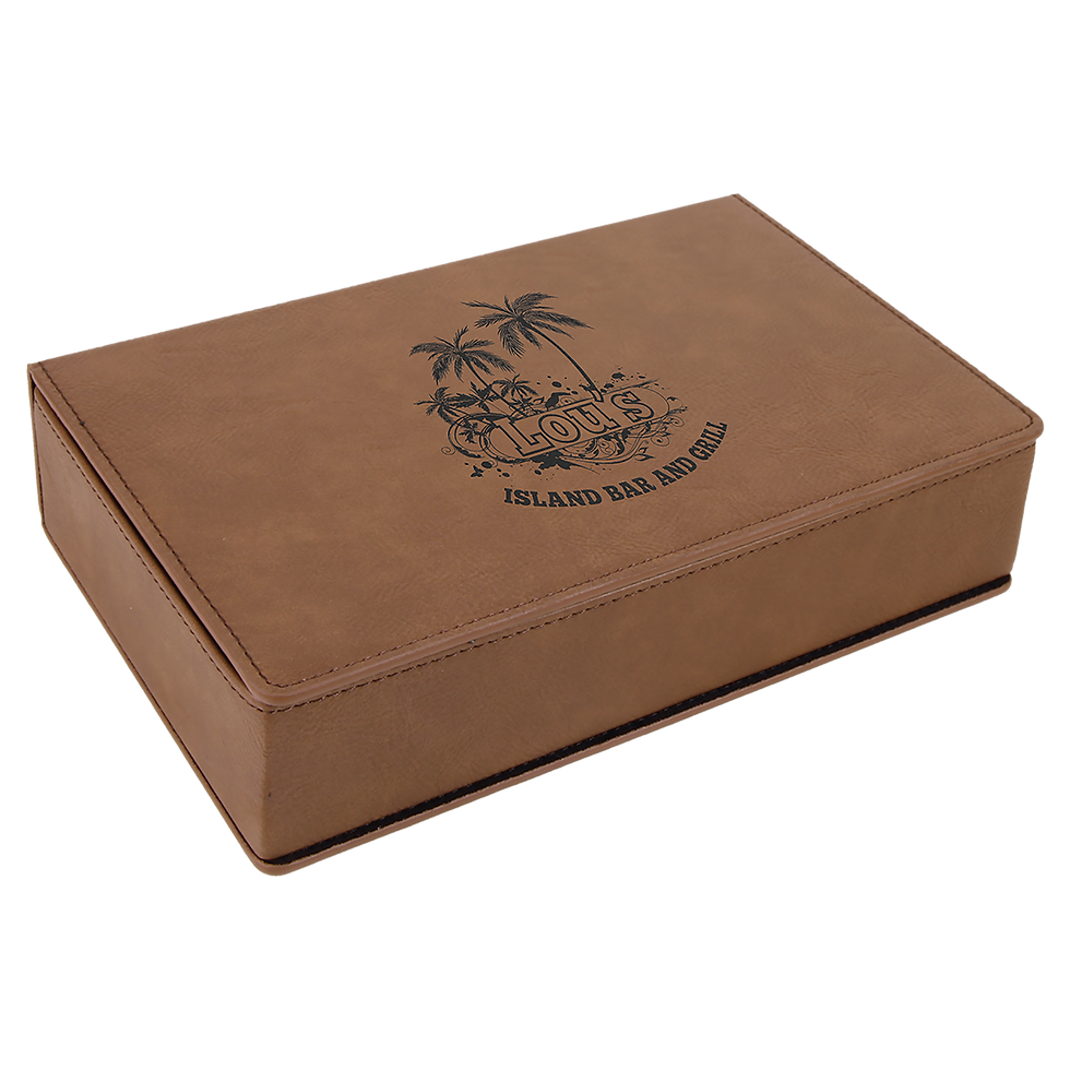 6 oz Leatherette Flask Gift Set in Dark Brown - engraved sample shown (example engraving)